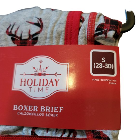Men's Christmas Boxer Shorts Deer Grey Red Set of 2 Size Small 28-30 JJ3200 - Picture 3 of 4